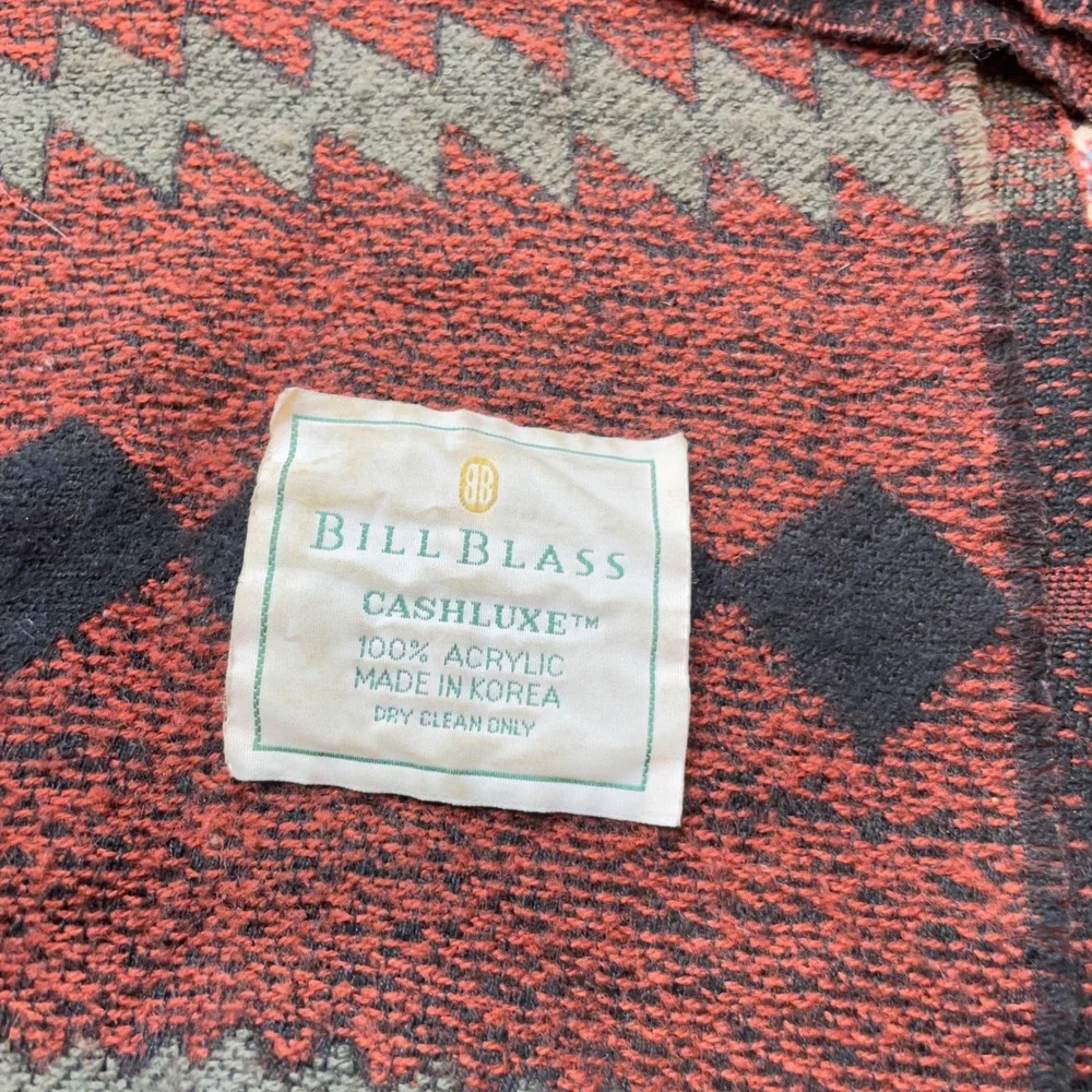 VTG 70s 80s Bill Blass‎ Cashluxe Aztec Geometric Frilled Scarf Red Black Striped
